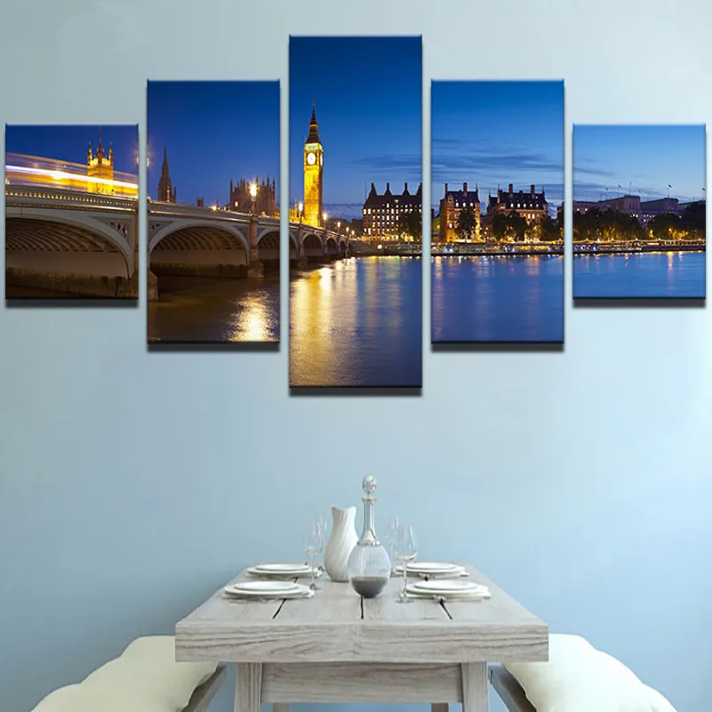 

5 Pieces London Big Ben Night Landscape Wall Art Canvas Print Painting Home Decor For Living Room Modern Artwork Modular Picture