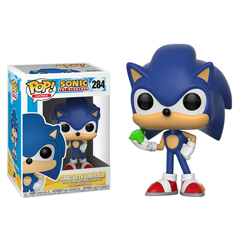 Супер звуковые виниловые куклы FUNKO POP #283 SONIC с кольцом/изумрудной тенью