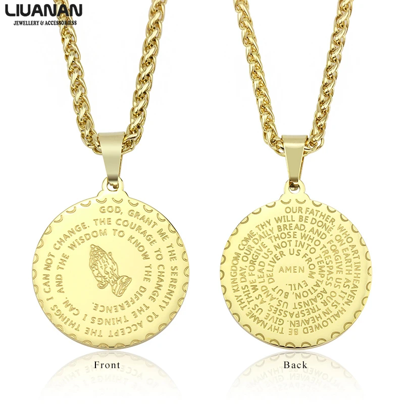 Collar de oración Verso De La Biblia Joyería Cristiana Rezando Manos Moneda Medalla Colgante