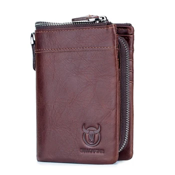 

BULLCAPTAIN Genuine Leather Wallet Men Coin Purse Card Holder Men Wallet Zipper Design Male Ballet Clamp For Money Bag