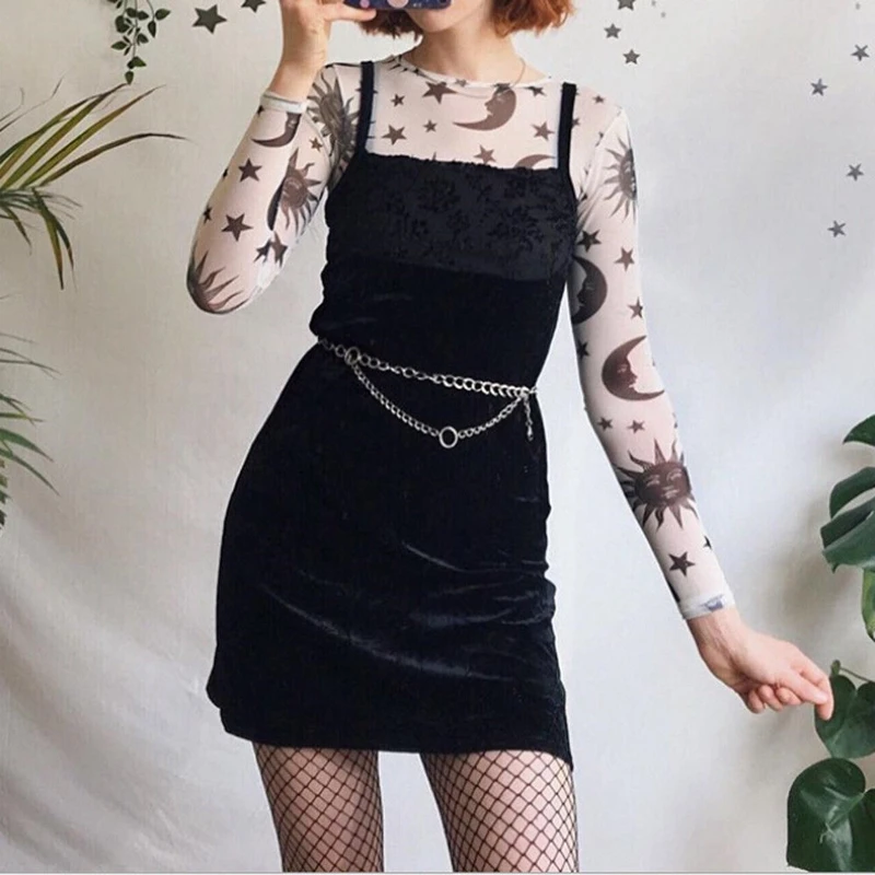 Винтажная женская прозрачная сетчатая Прозрачная Футболка Slim Fit Cartoon Print с