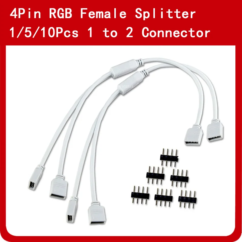 

1pcs/ 5pcs/ 10pcs 1 to 2 Female Connection Cable 4 Pin LED RGB Splitter Connector with 4pin male Needles For 3528 5050 LED Strip