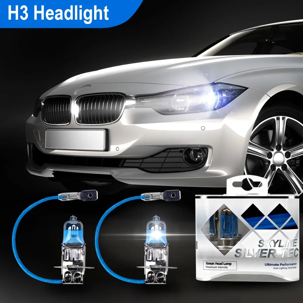2pcs 12V 100W H3 Car-styling Super Bright White Car Halogen Lamp HOD Halogen Fog Light Halogen Headlight Replacement Bulbs