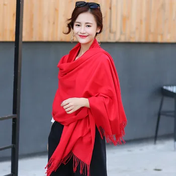 

Brand Autumn And Winter New Ladies Warm Cashmere Scarf Ladies Solid Color Tassel Dual-use Shawl Scarf