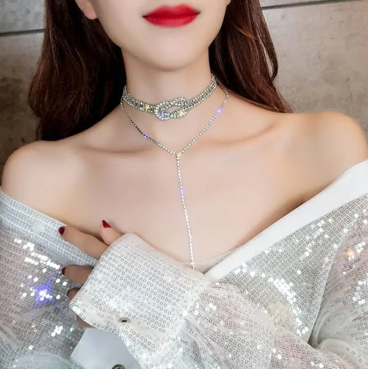 

Rhinestone Crystal Choker Necklace Women Wedding Accessories Silver Chain Punk Gothic Chokers Jewelry Collier Femme