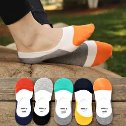 Для мужчин Популярные противоскольжения невидимым хлопок модные корейские дышащие 1 пара мягкие носки-башмачки в полоску силиконовый