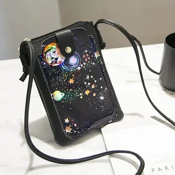 

Fashion Starry Sky Pattern Small Cell Phone Bag Pouch For Women Ladies Mini Crossbody Bag Planet PU Leather Female Tote