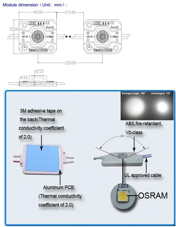 IP65 24 В 1.2 Вт светодиодный модуль с NICHIA LED внутри освещение для знаков света кабинета с ul сертификации E468289