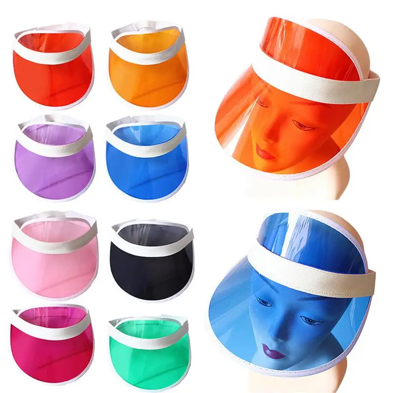 

Summer Candy Color Sun Hat Transparent Plastic PVC Ultraviolet Proof Visor Cap Unisex Women Men Sunshade Sunhat Wholesale
