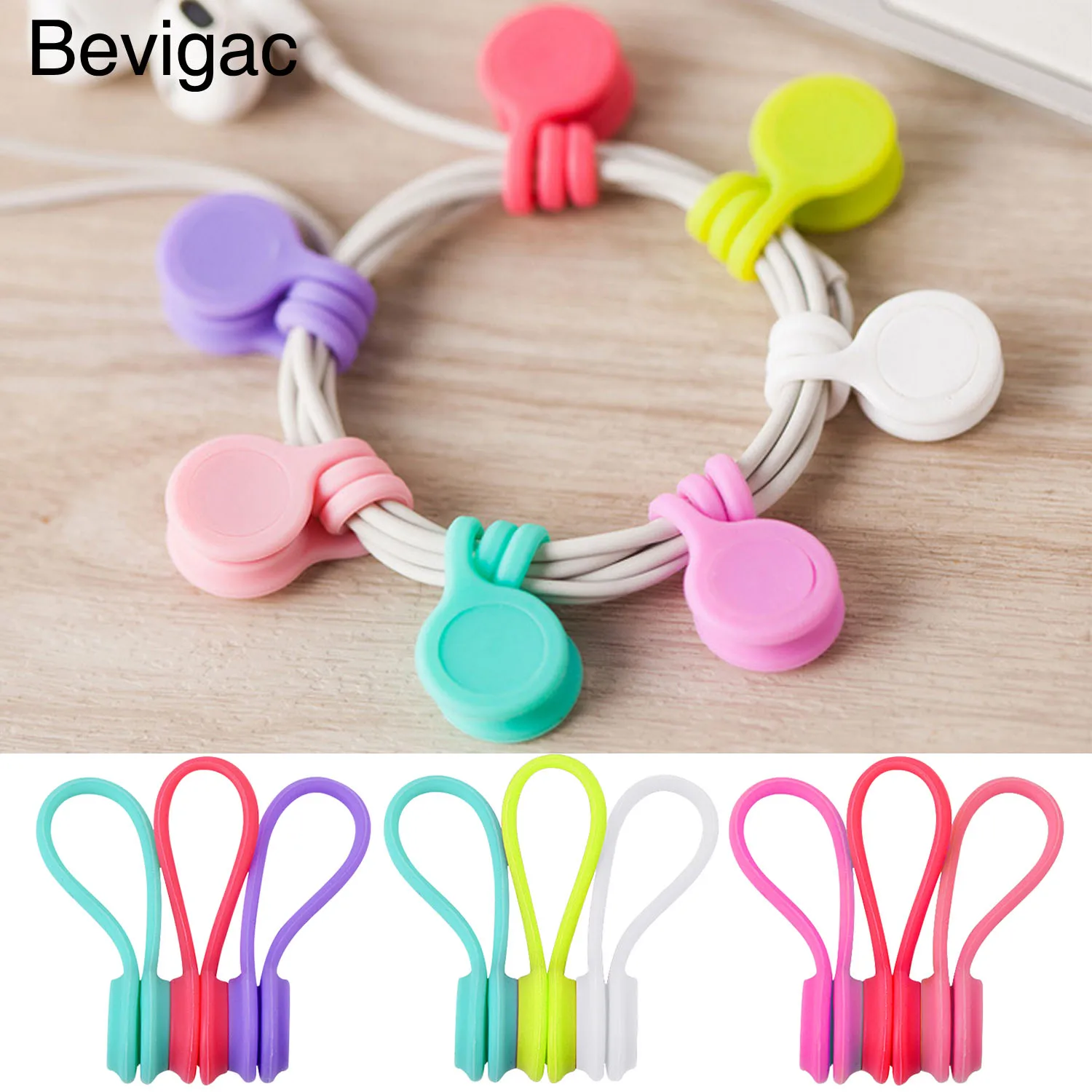 

3pcs Assorted Colors Magnetic Cable Clips Winder Wrap Ties Cords Holder Organizers for Headphones Earphones USB Cable