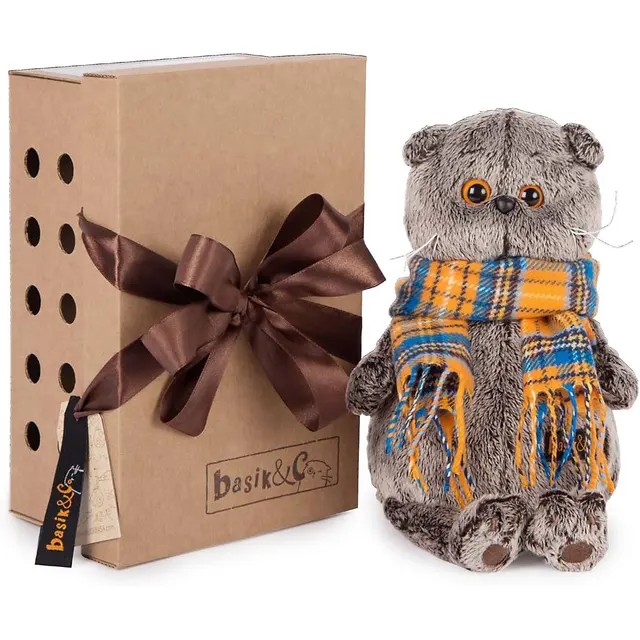 Мягкая игрушка Budi Basa Кот Басик с сердцем из бархата, 19 см