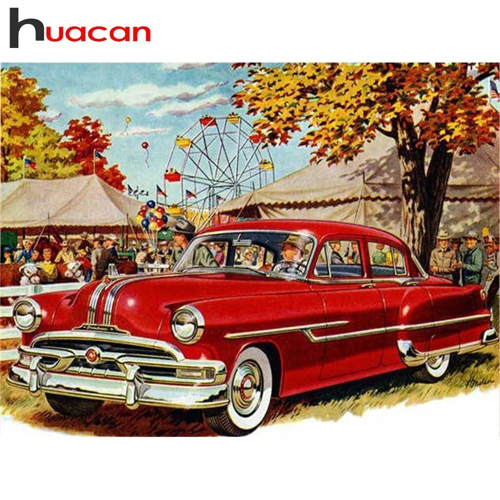 

Huacan 5D Diamond Painting Full Drill Cartoon Car Diamond Embroidery Sale Autumn Landscape Cross Stitch Rhinestone Mosaic Set