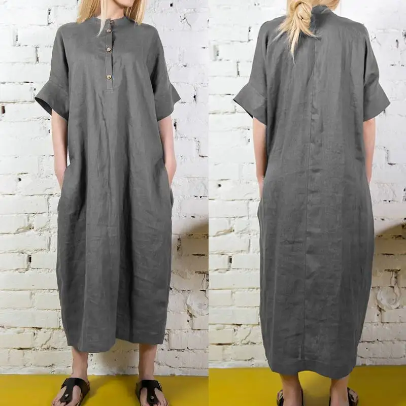 

Celmia 2019 Summer New Arrival Women Long Shirt Dress Casual Solid Loose Buttons Down Vintage Maxi Vestidos Robe Femme Oversized