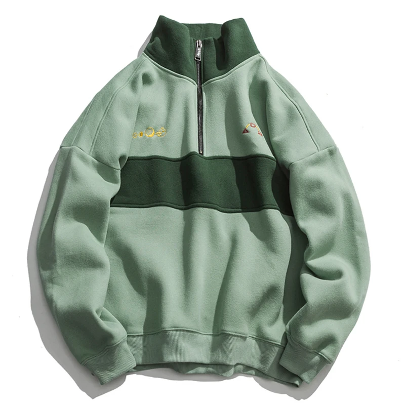 

Men Hiphop Pullover Jackets Vintage Sweatshirt Patchwork 2019 Autumn Letter Embroidery Loose Coat Men Streetwear Q0107