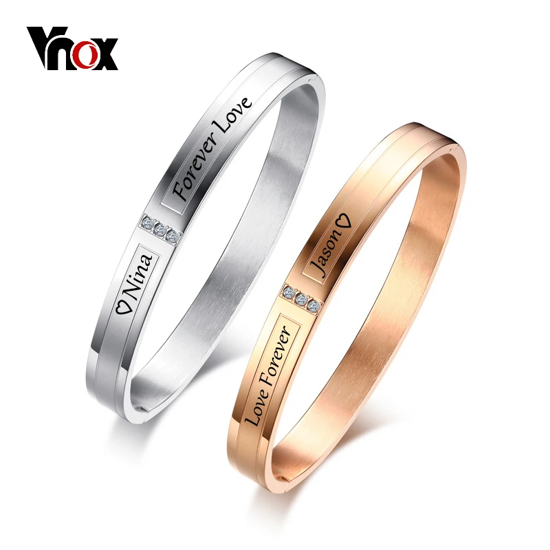 Vnox Personalized Engraving Name Info Couple Bracelets for Women Men Cuff Bangles AAA CZ Stones Stainless Steel Lovers Jewelry Vnox Personalized Engraving Name Info Couple Bracelets for Women Men Cuff Bangles AAA CZ Stones Stainless Steel Lovers Jewelry