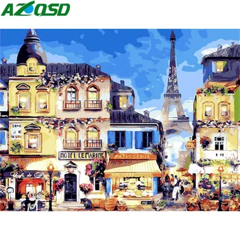 

AZQSD Shop Scenery Oil Painting By Numbers Painting DIY Hand Painted Frameless Street Landscape Home Decoration Paint On Canvas