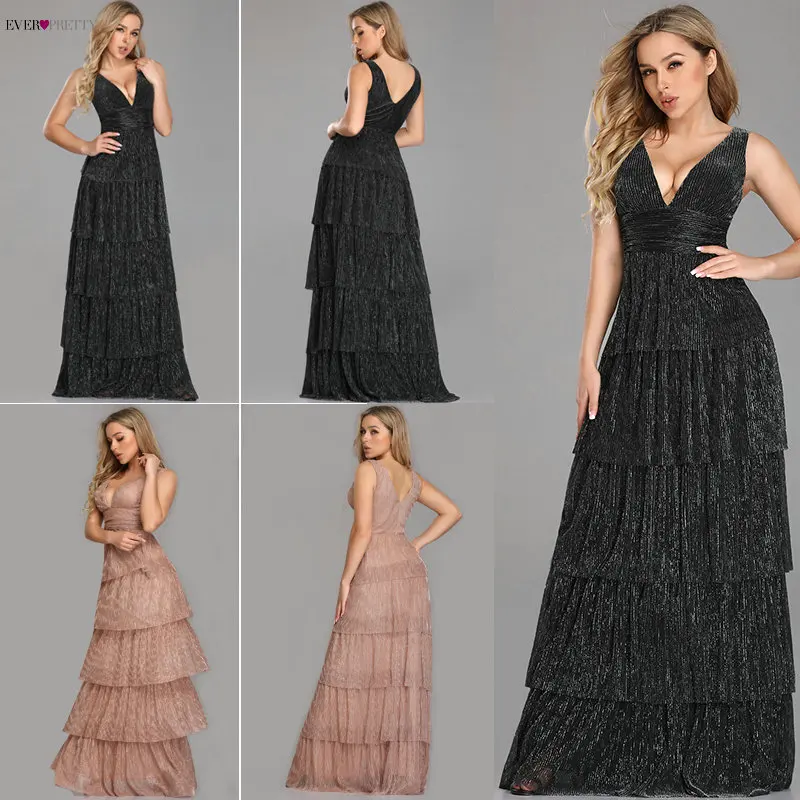 Robe De Soiree Ever Pretty Sexy V-neck A-line Sleeveless Ruffles Evening Dresses Long 2019 New Arrival Wedding Guest Party Gowns