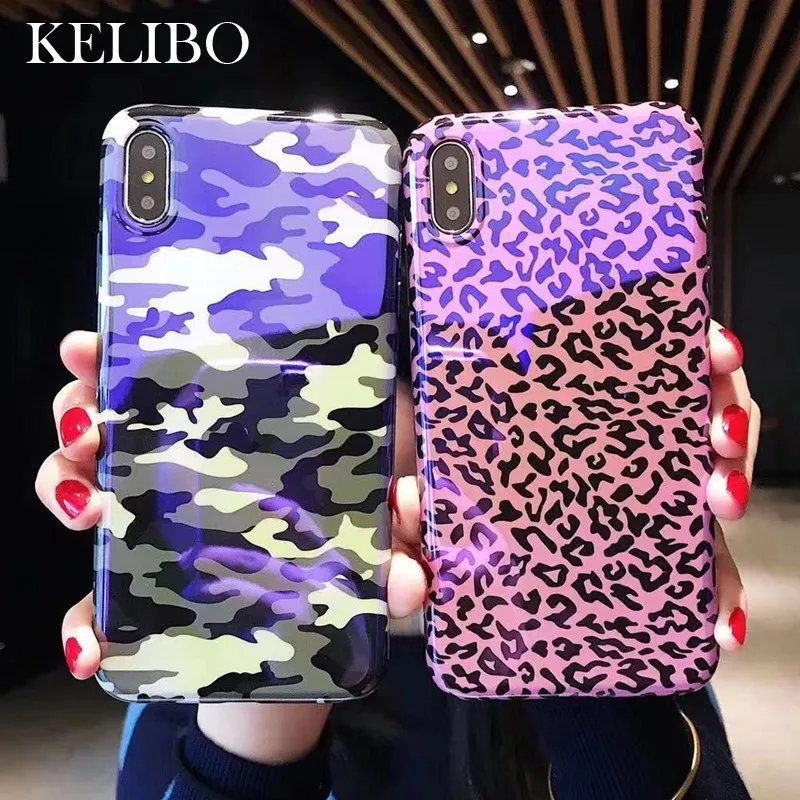 

Blue-Ray Phone Case For XS XR XS Max X 8 7 6 6S Plus Laser Pink Sexy Leopard Soft IMD Fashion Camouflage Back Cover Cases Funda