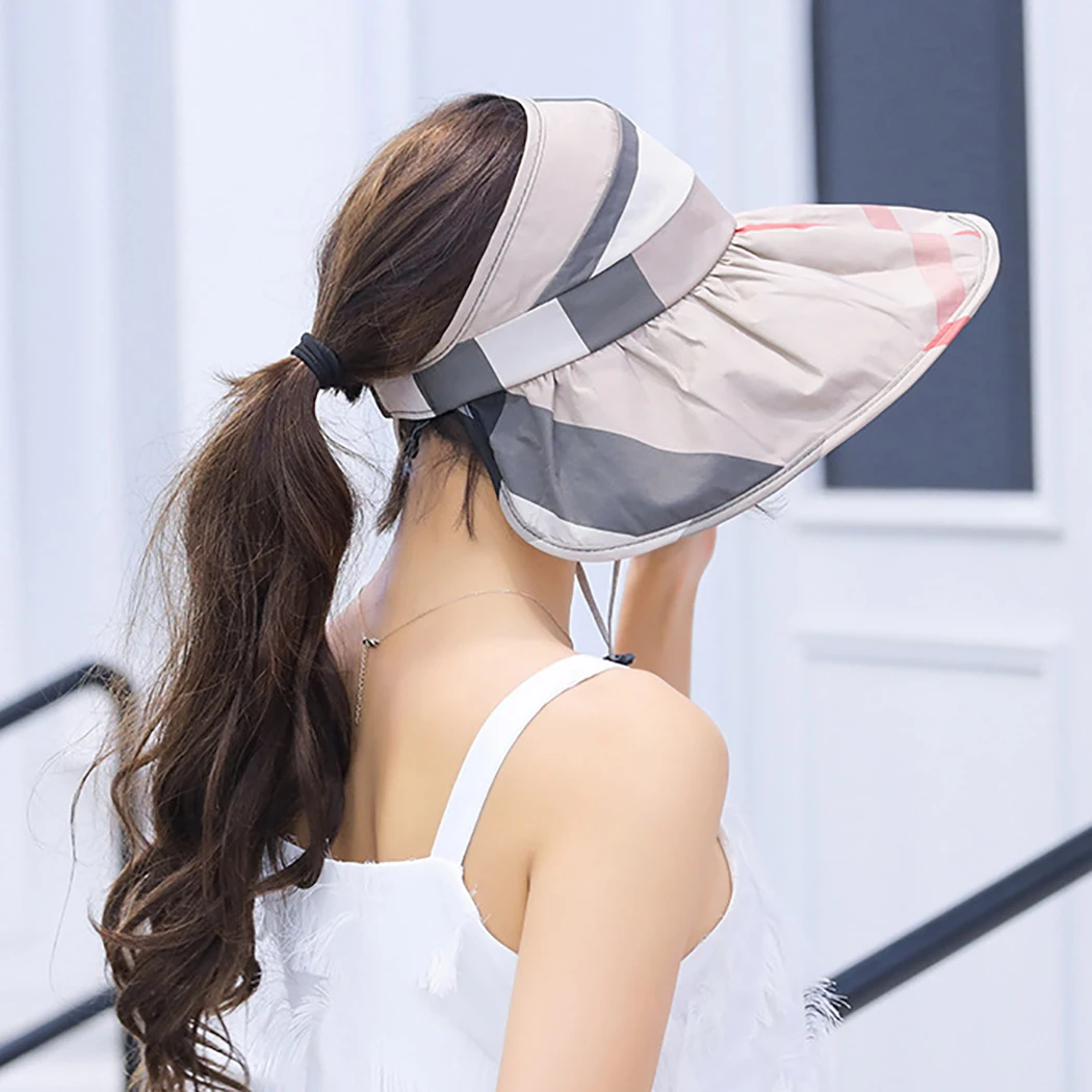 قبعات للحماية من الشمس للنساء أقنعة قبعة الصيد فيشر قبعة للشاطئ الأشعة فوق البنفسجية حماية كاب أسود عارضة إمرأة الصيف قبعات ذيل حصان واسعة ق...