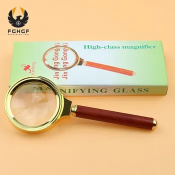 

Diameter 45mm Metal Frame Wooden Handle Magnifier Diameter Handheld Reading Magnifier
