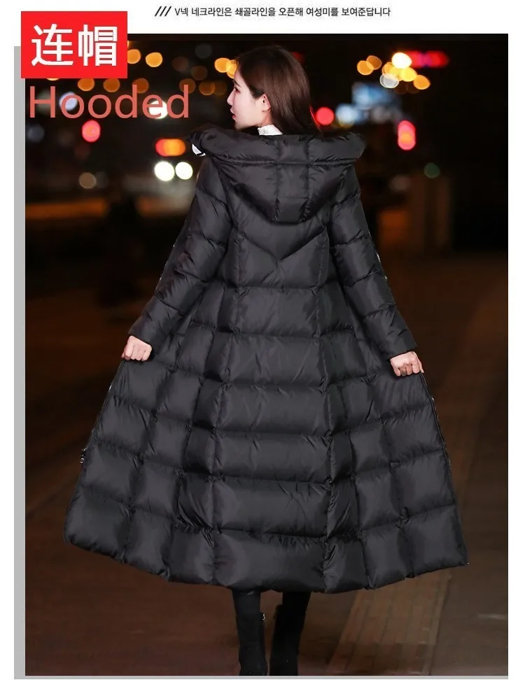 Extra long white duck down jacket female winter 2018 new long over the knee long thick slim Slim warm ladies down coat women top Extra long white duck down jacket female winter 2018 new long over the knee long thick slim Slim warm ladies down coat women top