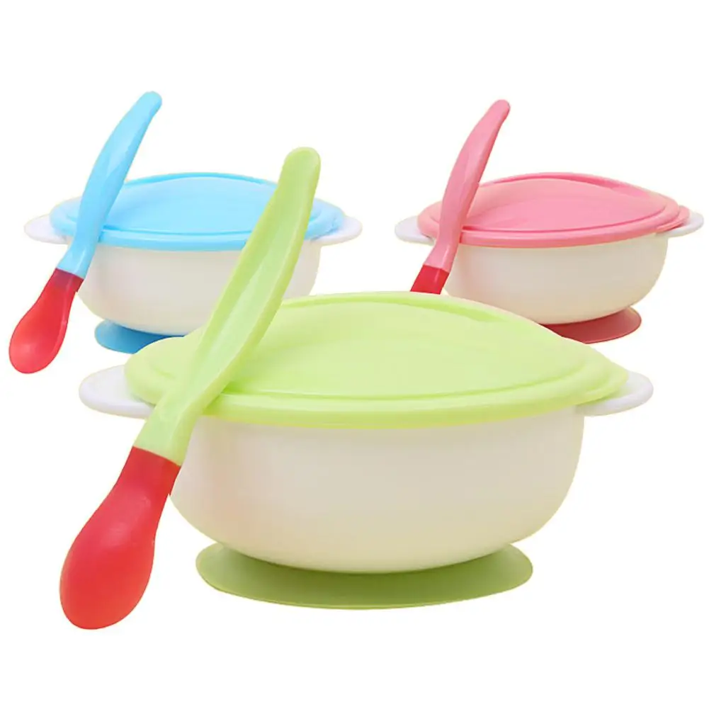 

None Baby Infant Nonslip Temperature Sensing Spoon Feeding Bowl with Suction Cup