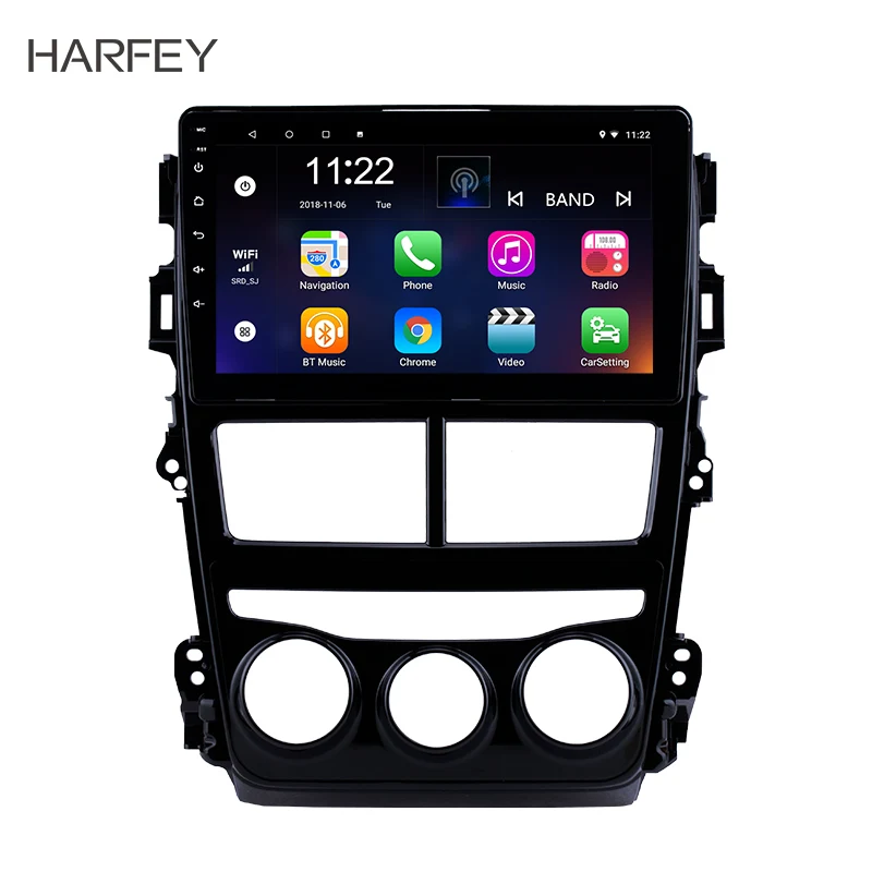 Harfey Car Radio Android 8.1 Auto Air Conditioner 9 Inch For 2018 Toyota Vios 2Din GPS Multimedia P