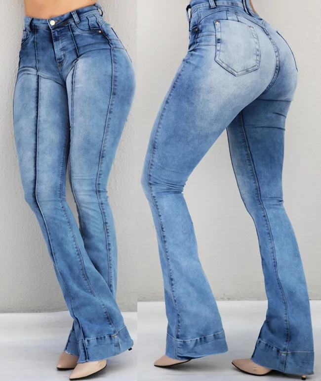 

New Fashion Wide Leg Jeans for Women Sexy Push Up Slim Denim Jeans High Waist Plus Size 2XL Stretched Flared Trousers for Woman