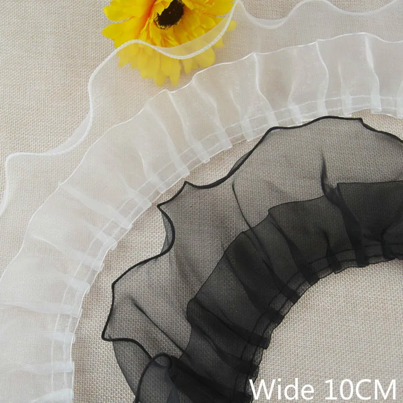 

10CM Fine Double Layers Tulle White Black Organza Fabric Lace Trim Ribbon For Garment Wedding Dress Curtain Skirt Fringe Decor