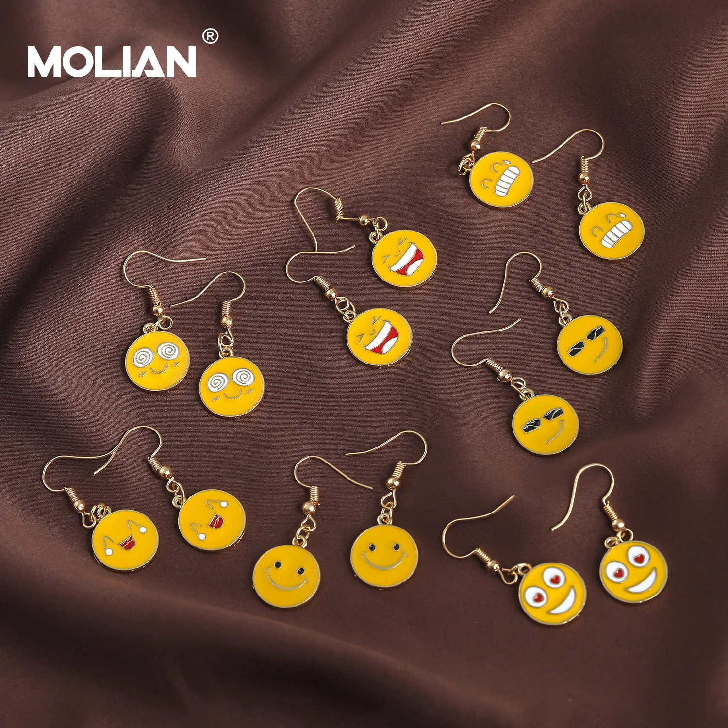 

MOLIAN Emoji Expression Smiley face Dangle Drop Individuality Cartoon Earrings Gold Eardrop lovely jewelry for women Ear hook