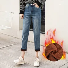 CTRLCITY, вельветовые синие джинсы для женщин размера плюс с высокой талией, Стрейчевые Женские джинсовые штаны, брюки-карандаш, обтягивающие джинсы, хлопковые теплые