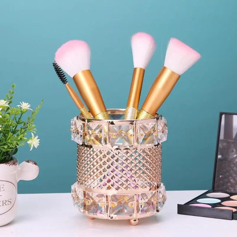 

European Metal Crystal Makeup Brushes Storage Tube Eyebrow Pencil Cosmetic Pens Organizer Jewelry Storage Box
