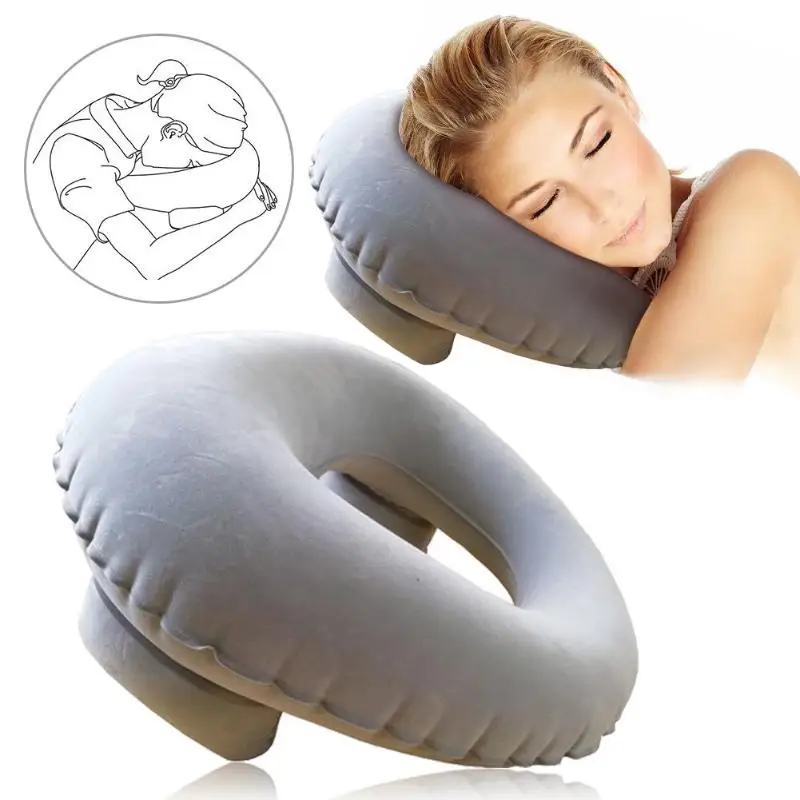

Portable Inflatable Travel Neck Pillow Prone Nap Flocking Velvet Travel Neck Pillow Car Head Neck Rest Air Cushion