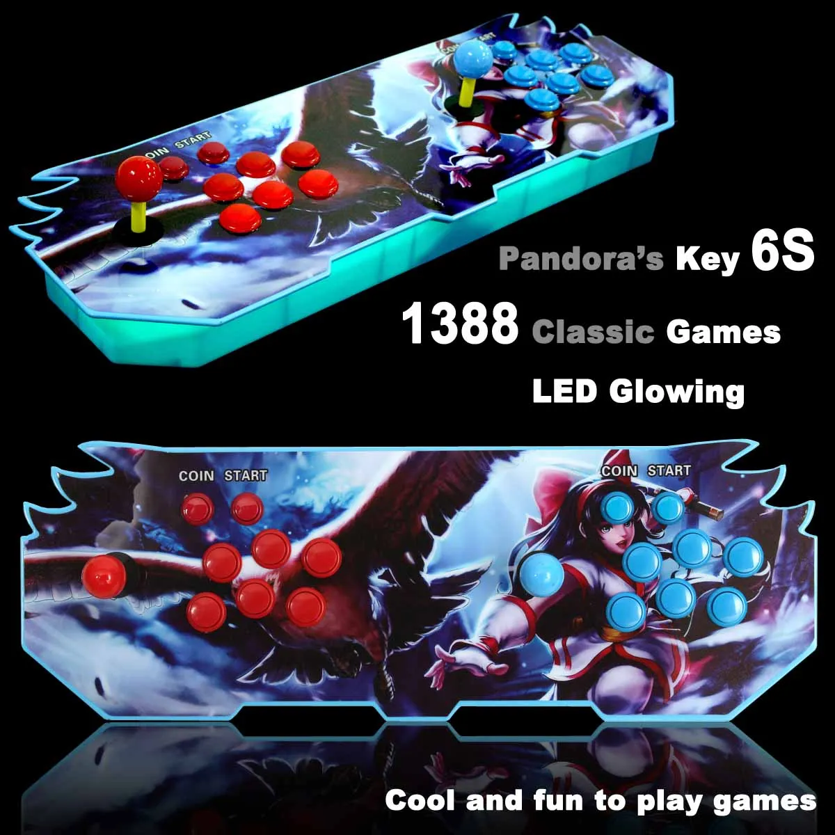 

Glowing 2 Players 1388 in 1 key 6S Console 8 Button Controle Arcade Joystick usb Arcade Controller Light Weight