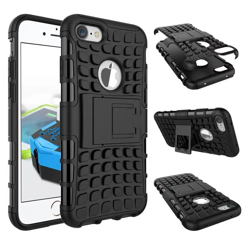For iPhone 8 Case Shockproof Tire Strip Hybrid 2 In 1 Combo TPU+PC High Impact Rugged Armor Cover 7 Hoesje Kickstand | Мобильные