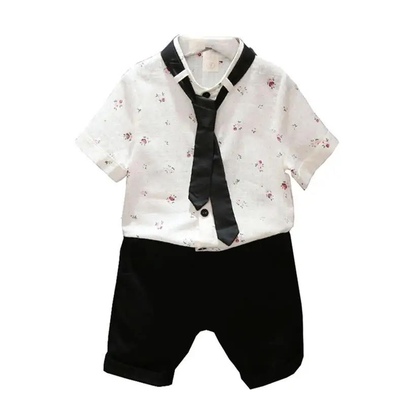 

Fairy 2019 New Baby Boy Summer Clothes Korean Style Short Sleeve Flower Outfits Gentleman Baby Girl Clothing Accessories 2PCS