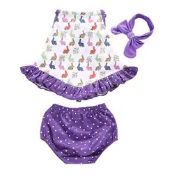 Летний комплект одежды для малышей с милыми животными, комплект из 3 шт., топ с запахом на груди, трусы, повязка на голову