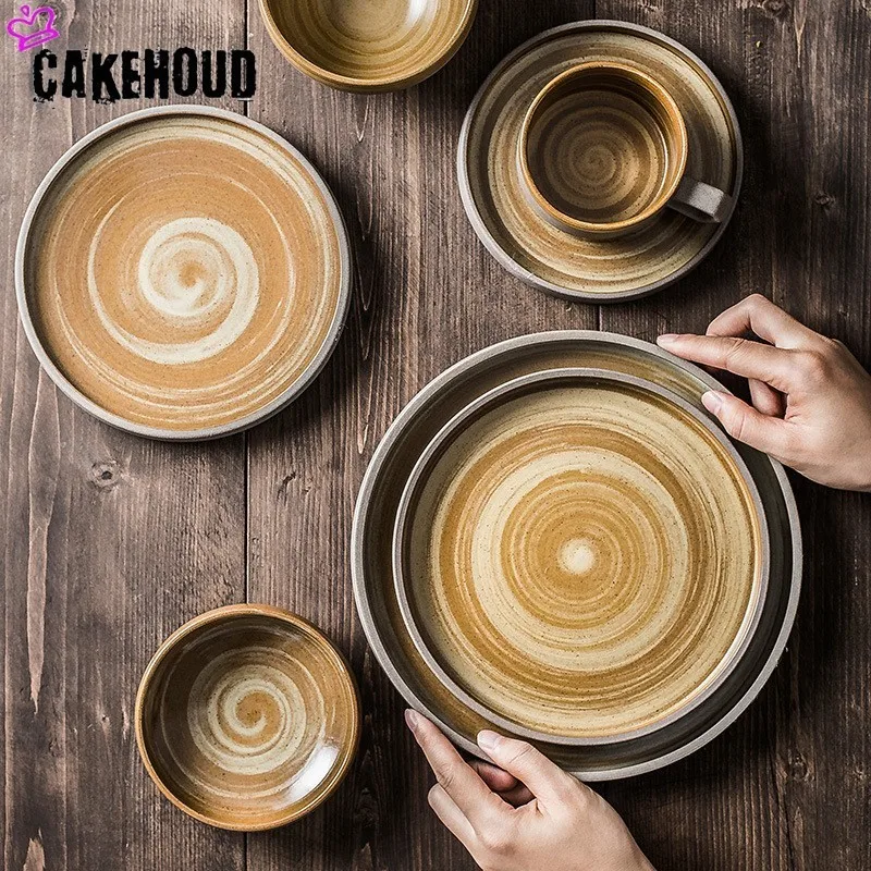 CAKEHOUD посуда в японском стиле, керамическое блюдо для стейков, миска для риса, легко моется, домашняя миска для десерта тарелка для закуски, набор столовых приборов