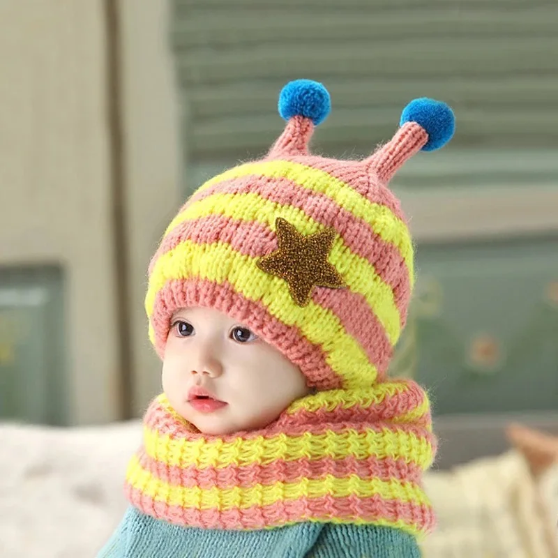 Детский вязаный шарф и шапка, комплект, роскошный зимний теплый вязанный головной убор и шарфы с настоящим мехом, шапка с помпоном для