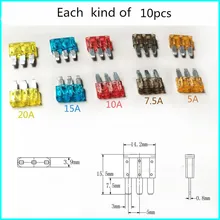 50Pcs/Set Fuse 3 Pins Automotive Car Fuse for Ford Focus Mondeo Dodge 5A 7.5A 10A 15A 20A 50Pcs/Set Fuse 3 Pins Automotive Car Fuse for Ford Focus Mondeo Dodge 5A 7.5A 10A 15A 20A