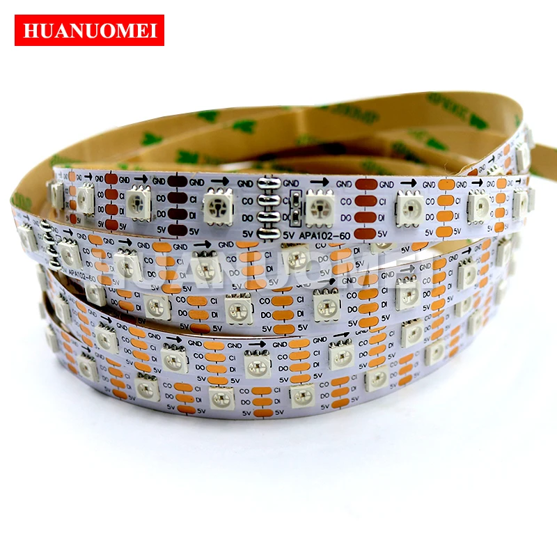 

1M 60LEDs/m SK9822 Smart RGB LED Strip Light,60Pixels/m 5050 SMD RGB LED TV Tape Lights,DC5V input,White PCB,Non-waterproof IP20