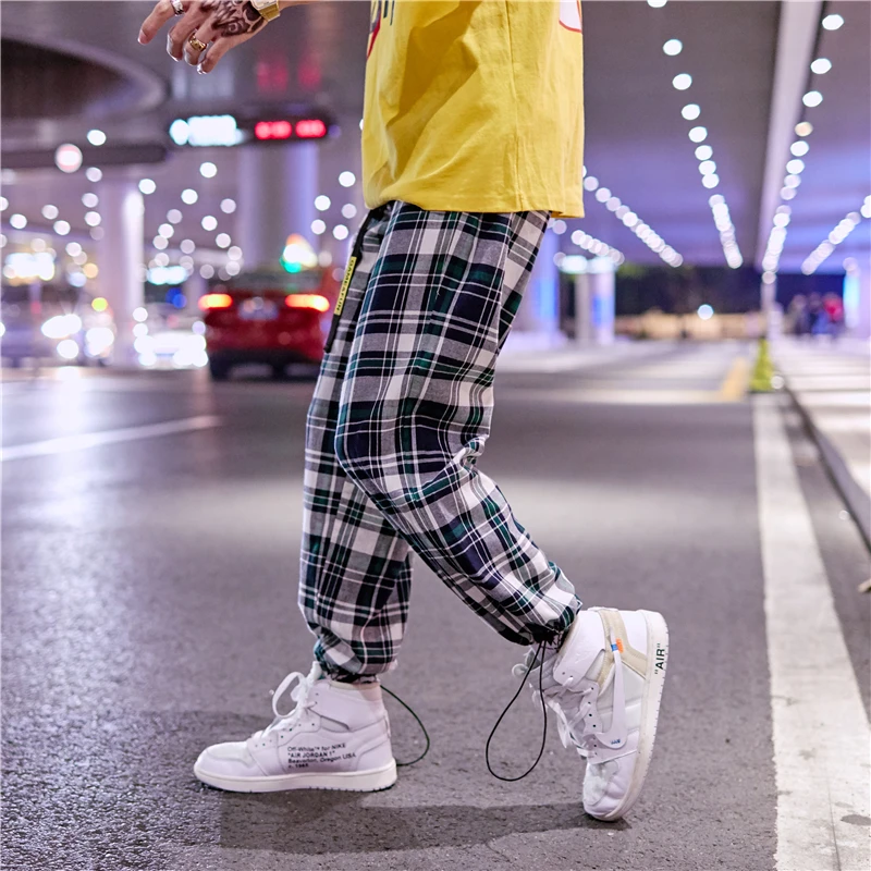 

Spring and summer men's trend casual pants ins hip-hop loose retro plaid straight nine pants Japanese Harlan pants