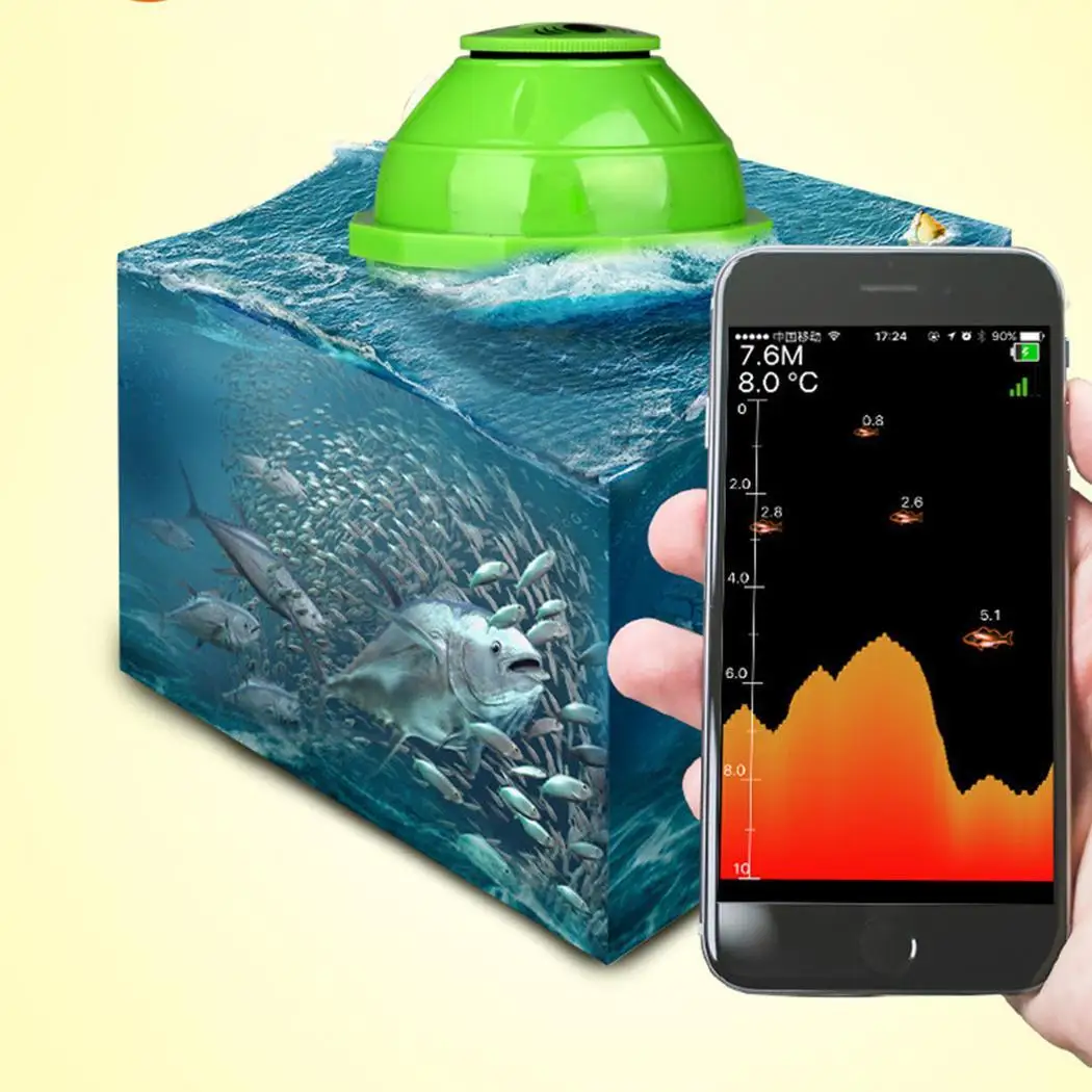 المحمولة Wifi صياد السمك اللاسلكية سونار إنذار 3.7 V ليثيوم قابلة للشحن 45 M الاستشعار 5 V 1A المحيط 70 m محول