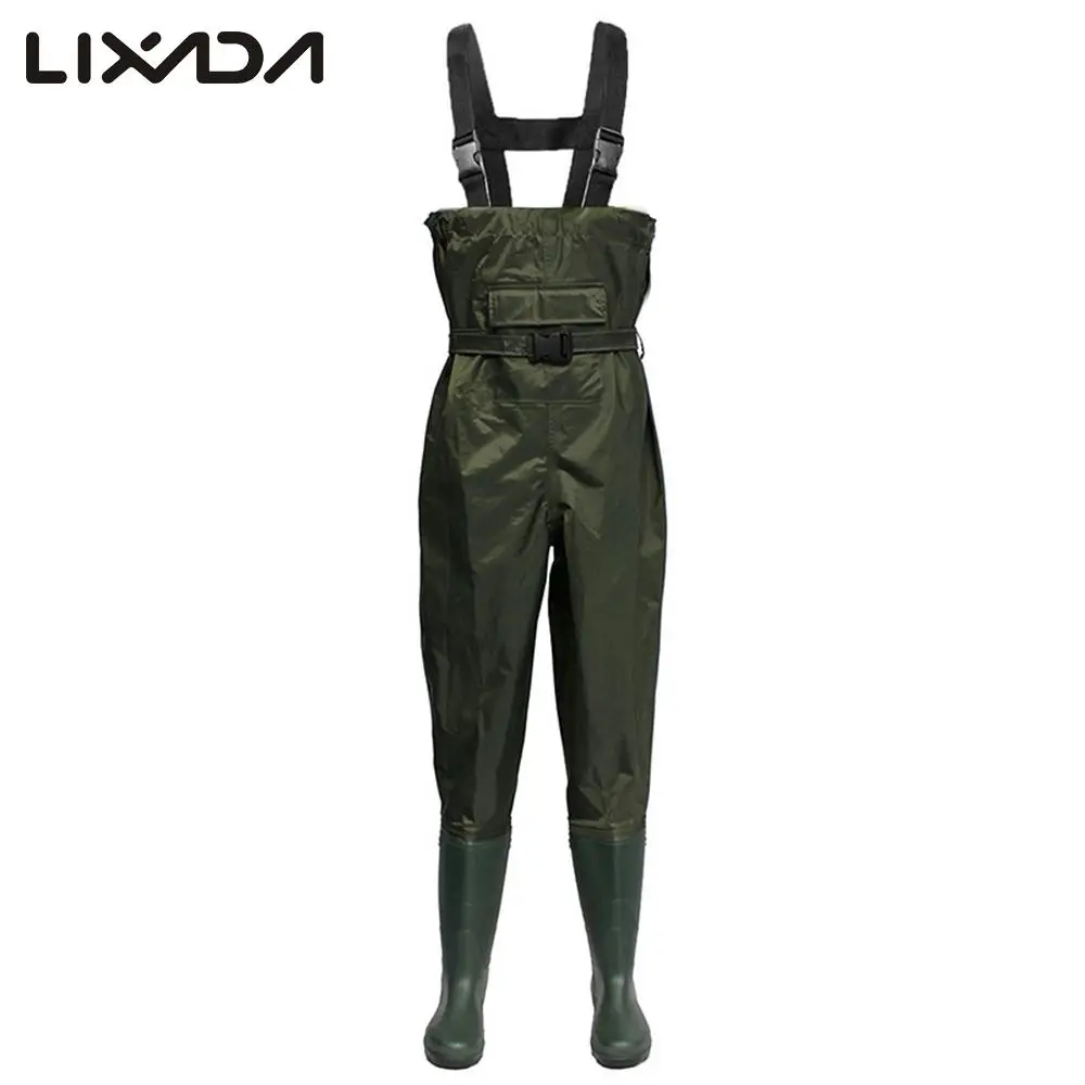 

Lixada Fishing Cloth Chest Nylon/PVC Waterproof Fishing Wears with Extra-large pocket rubber boots with anti-skid soles