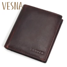 Vesna TAUREN Men Wallets Vintage Crazy Horse Genuine Leather Zipper Wallet Card Holder Coin Pocket Men's Purse Male Carteira Vesna TAUREN Men Wallets Vintage Crazy Horse Genuine Leather Zipper Wallet Card Holder Coin Pocket Men's Purse Male Carteira