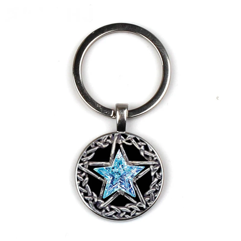 Pentagram Keychain Glass Time Gem Key Jewelry DIY Custom Photo Personality Gift Keychains gifts for men | Украшения и аксессуары