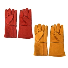 Пара Разделение теплые кожаные перчатки сварочные противоизносное тепла защитные перчатки