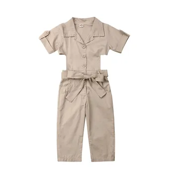 

Summer Children Backlesss Overalls Cute Toddler Kids Short Sleeve Belt Bowknot Jumpsuit Baby Girl Romper Trousers British Style