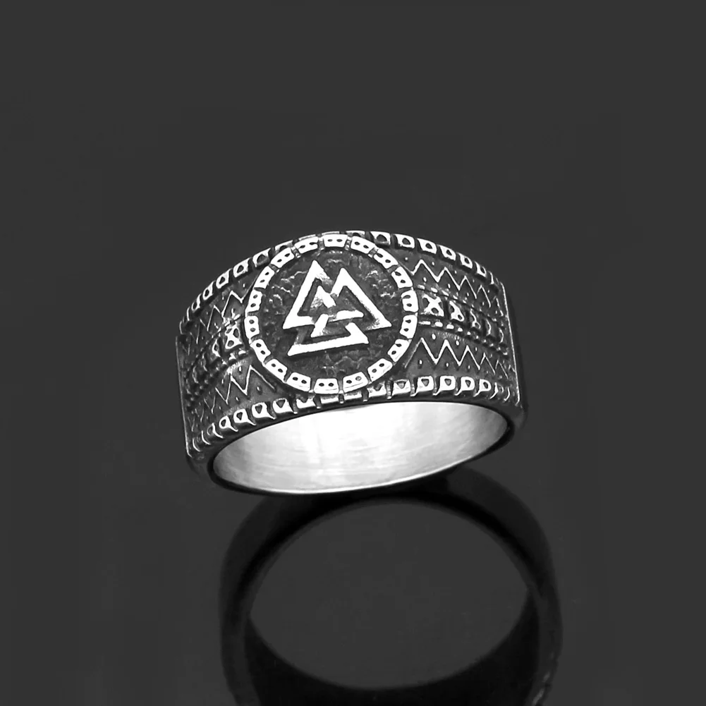 316L stainless steel Nordic norse viking valknut rune amulet ring with gift bag
