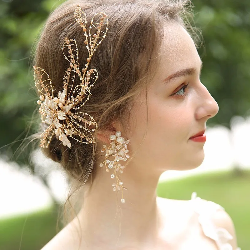 

Vintage Crystal Tiara Wedding Hair Comb Women Hair Accessories Gold Leaves Bridal Headpiece Hair Jewelry Ornaments For Girls